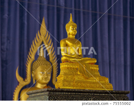 Sitting Golden Buddha in Front of Second Standing Golden Buddha 75555002