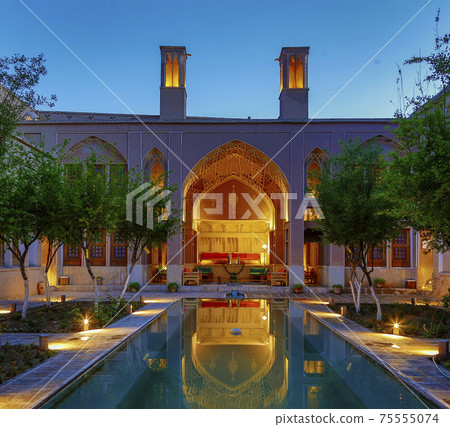The Ameriha Reflecting Pools in Kahsan Iran After Sundown 75555074