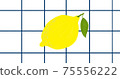 Illustration of a lemon with leaves on a checked tablecloth 75556222