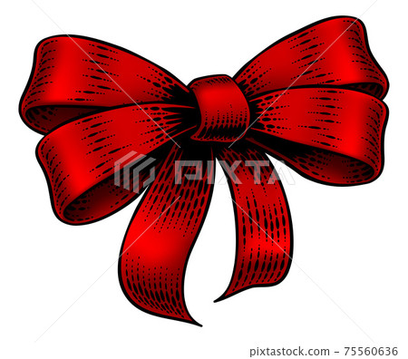 Bow Gift Ribbon Vintage Woodcut Engraving Style Bow Gift Ribbon Vintage Woodcut Engraving Style 75560636