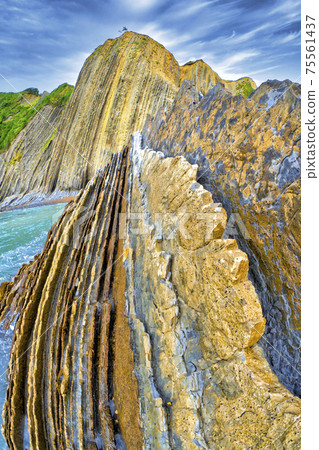 Steeply-tilted Layers of Flysch, Basque Coast UNESCO Global Geopark, Spain 75561437