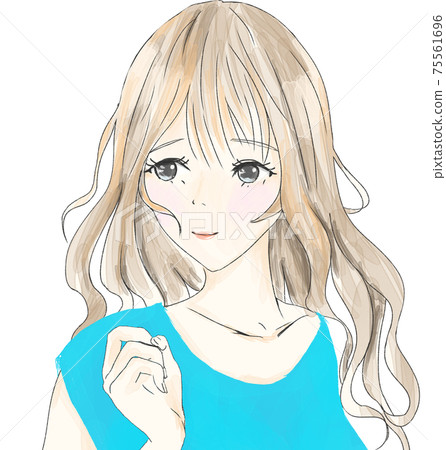 Woman in cute light blue clothes 75561696