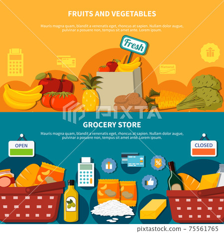 Fruits Vegetables Grocery Supermarket Banners Fruits Vegetables Grocery Supermarket Banners 75561765