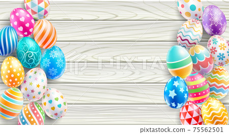 Happy Easter day easter eggs on white wood color background. Vector illustrations. Happy Easter day easter eggs on white wood color background. Vector illustrations. 75562501