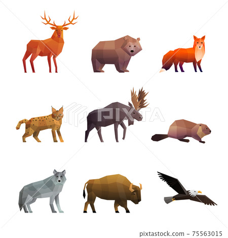 Northern Wild Animals Polygonal Icons Set 75563015
