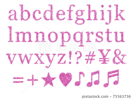 Set of pink symbols and lowercase alphabets (faint) 75563736