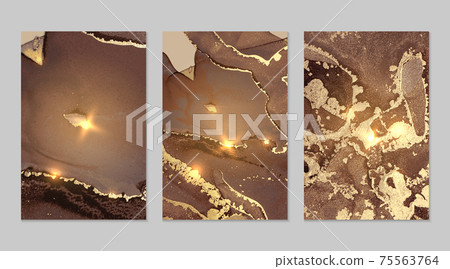 Marble set of gold and chocolate backgrounds with texture. Geode pattern Marble set of gold and chocolate backgrounds with texture. Geode pattern 75563764