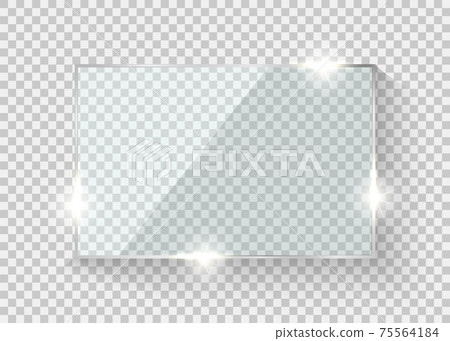 Glass frame. Rectangle reflection transparent board. Vector screen realistic 3D display. 75564184