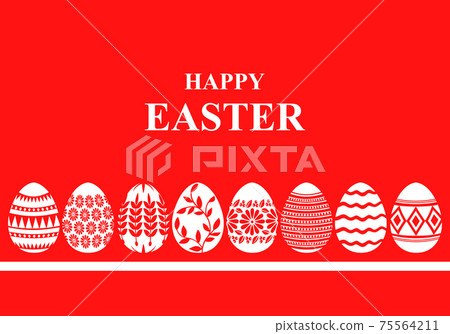 Easter card with decorative eggs on red background Easter card with decorative eggs on red background 75564211