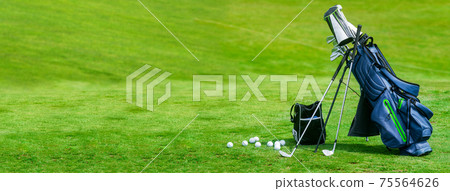 Banner Bag of golf clubs on the golf course 75564626