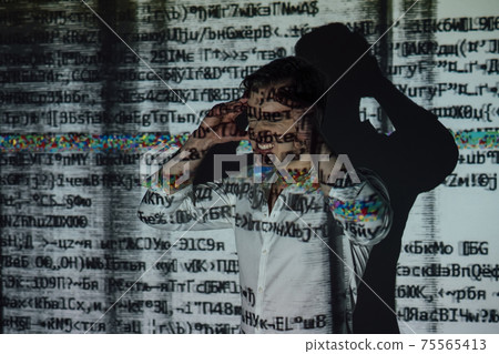 nervous businessman cyber security hacker attack nervous businessman cyber security hacker attack 75565413