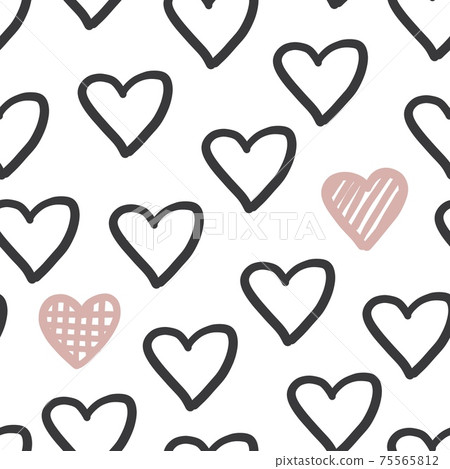 Hand drawn heart seapless pattern. Cute love romantic vector repeat print. Black and pink sweet trendy hearts ornament for textile 75565812