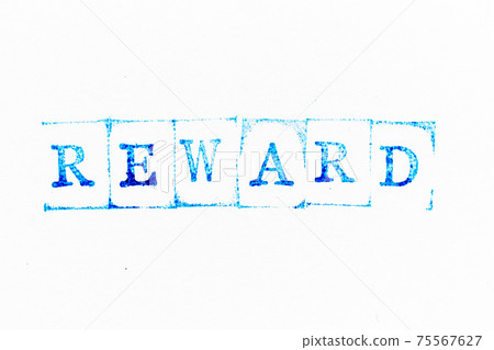 Blue color ink rubber stamp in word reward on white paper background Blue color ink rubber stamp in word reward on white paper background 75567627