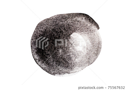 Black color watercolor drawing in round brush or banner shape on white paper background Black color watercolor drawing in round brush or banner shape on white paper background 75567632