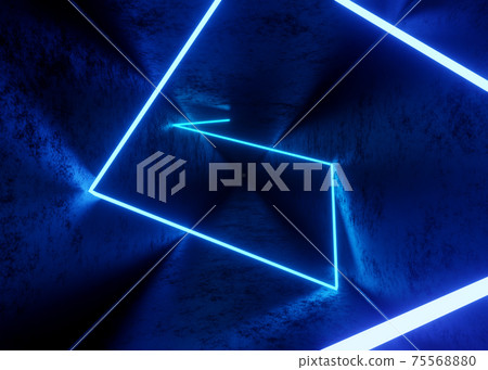 3d render, abstract tunnel background with blue neon lights 75568880