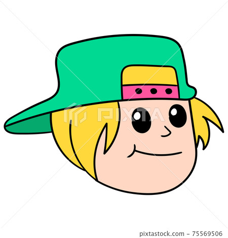 man smiling cool style with cap upside down. doodle icon drawing man smiling cool style with cap upside down. doodle icon drawing 75569506