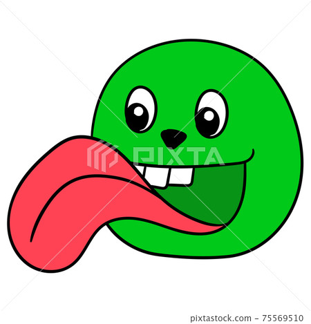 green monster head stuck out a long tongue wanting to lick. doodle icon drawing 75569510