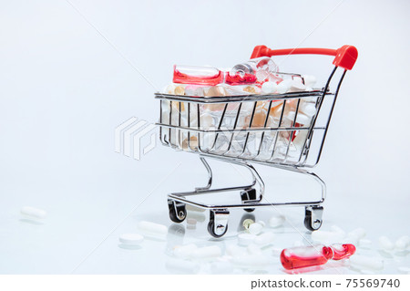 image of a shopping cart with various medications. image of a shopping cart with various medications. 75569740