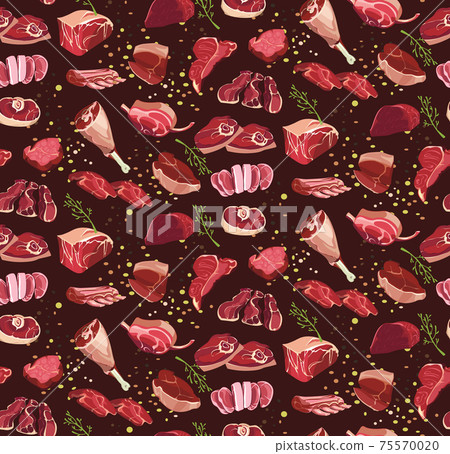 Fresh Cutting Beef Parts Seamless Pattern Fresh Cutting Beef Parts Seamless Pattern 75570020