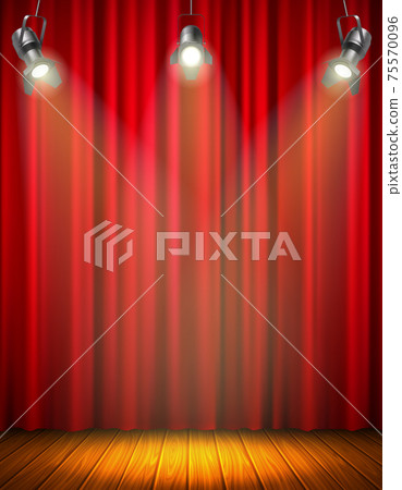 Illuminated Empty Stage With Red Curtain Illuminated Empty Stage With Red Curtain 75570096