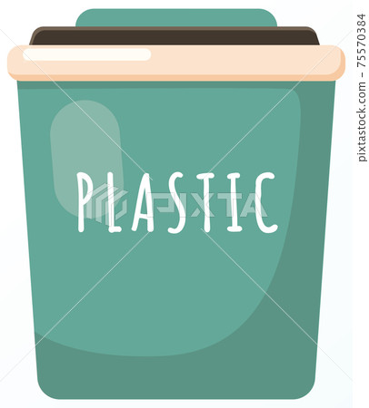 Green large trash can with inscription for collecting plastic garbage, zero waste concept 75570384