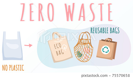 Reusable cloth packages instead of plastic containers vector illustration. Zero waste concept Reusable cloth packages instead of plastic containers vector illustration. Zero waste concept 75570658