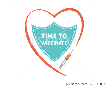Shield, protection from coronavirus, vaccination concept design. banner design - syringe with Shield, protection from coronavirus, vaccination concept design. banner design - syringe with 75571064