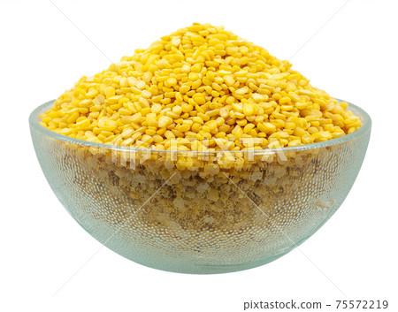 Golden Beans or Dehusked Mung Beans isolated on white background Golden Beans or Dehusked Mung Beans isolated on white background 75572219