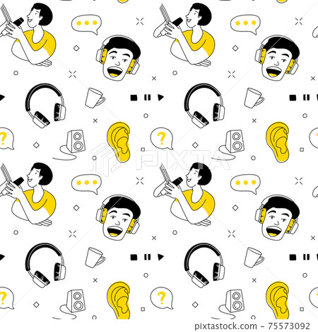 Radio host flat vector illustration seamless pattern. Media doodle drawing. Radio host flat vector illustration seamless pattern. Media doodle drawing. 75573092