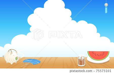 Landscape vector illustration of blue sky and entrance clouds seen from the veranda of summer (background) 75573101