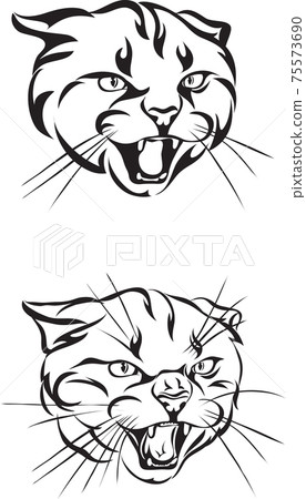 Cat, head, teeth, various poses, black, silhouette, set, vector, illustration 75573690