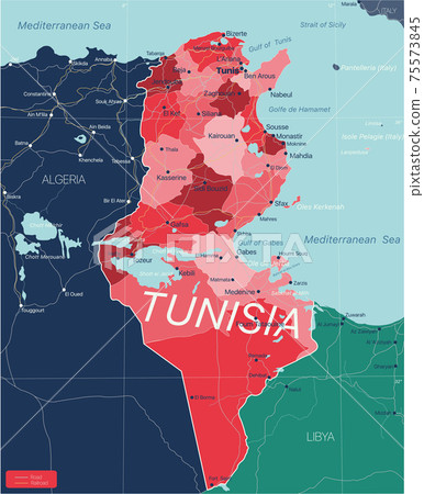 Tunisia country detailed editable map Tunisia country detailed editable map 75573845