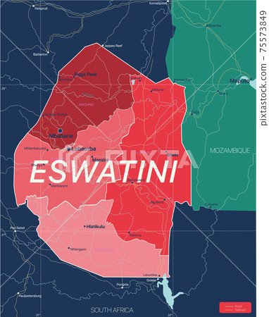 Eswatini ex Swaziland country detailed editable map Eswatini ex Swaziland country detailed editable map 75573849