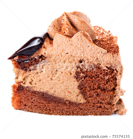 chocolate sweet souffle cake with cream  sprinkled 75574135