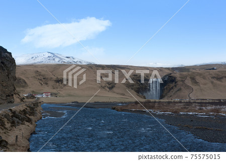 See the winter Skogafoss waterfall in Scandinavian Iceland from the train window 75575015