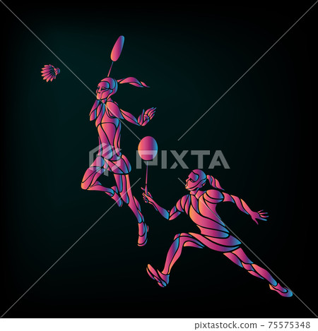 Womens doubles badminton players. Color vector illustration Womens doubles badminton players. Color vector illustration 75575348
