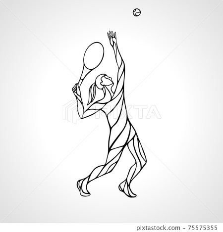Tennis player female stylized outline vector silhouette 75575355