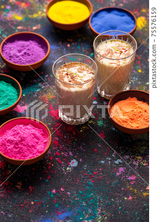 Traditional Indian drink thandai with saffron Traditional Indian drink thandai with saffron 75576159