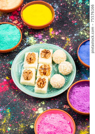 Traditional Indian dessert burfi for Holi Traditional Indian dessert burfi for Holi 75576166