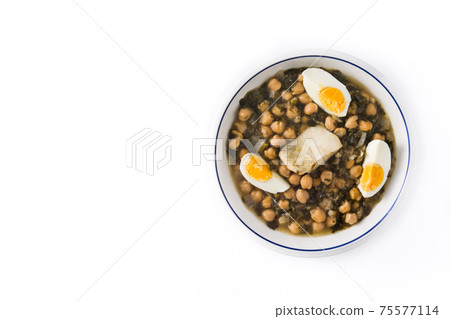 Chickpea stew with spinach and cod 75577114