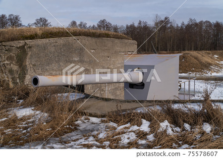 Russia. March 14, 2021. Kane cannon on the Demidov battery in the Patriot Park of the city of Kronstadt-the museum of the history of the development of Russian weapons. 75578607