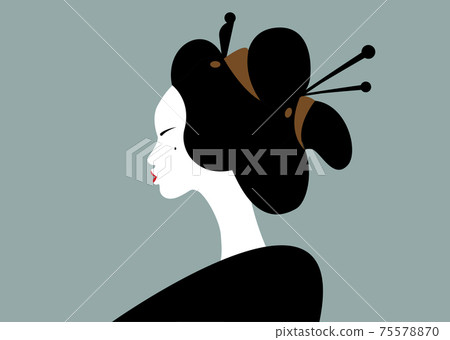portrait of the young Japanese girl an ancient hairstyle. Geisha, maiko, princess. Traditional Asian woman style. Print, poster, t-shirt, card. Vector illustration isolated on old green background portrait of the young Japanese girl an ancient hairstyle. Geisha, maiko, princess. Traditional Asian woman style. Print, poster, t-shirt, card. Vector illustration isolated on old green background 75578870