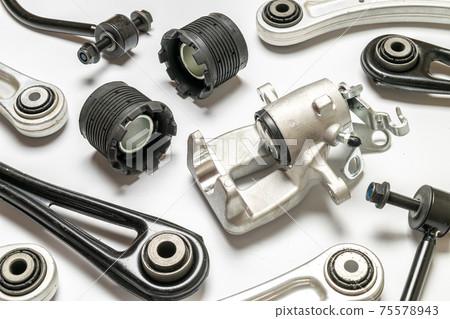 Auto valve. Motor mechanic spare or automotive piece isolated on white background. Set of new metal car part. Technology of mechanical gear. Auto valve. Motor mechanic spare or automotive piece isolated on white background. Set of new metal car part. Technology of mechanical gear. 75578943