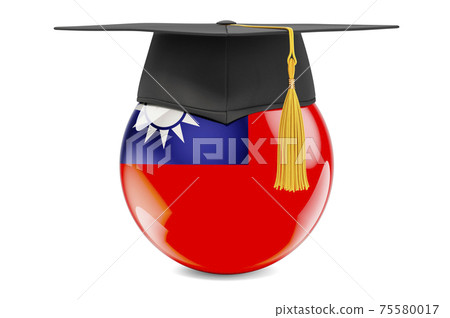 Education in Taiwan concept. Taiwanese flag with graduation cap, 3D rendering Education in Taiwan concept. Taiwanese flag with graduation cap, 3D rendering 75580017