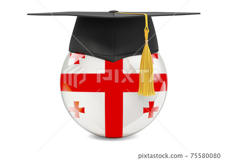 Education in Georgia concept. Georgian flag with graduation cap, 3D rendering 75580080