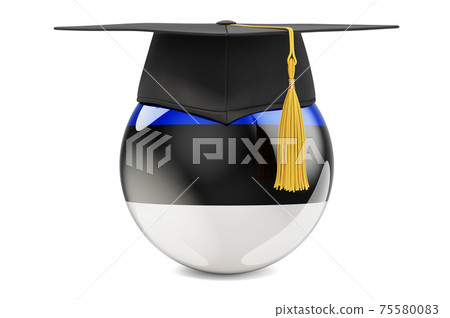 Education in Estonia concept. Estonian flag with graduation cap, 3D rendering 75580083