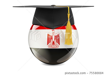 Education in Egypt concept. Egyptian flag with graduation cap, 3D rendering 75580084