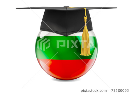 Education in Bulgaria concept. Bulgarian flag with graduation cap, 3D rendering Education in Bulgaria concept. Bulgarian flag with graduation cap, 3D rendering 75580093