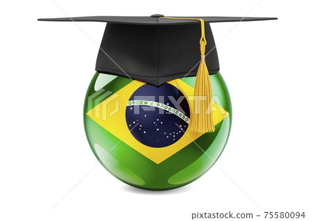 Education in Brazil concept. Brazilian flag with graduation cap, 3D rendering 75580094