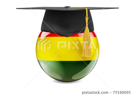Education in Bolivia concept. Bolivian flag with graduation cap, 3D rendering Education in Bolivia concept. Bolivian flag with graduation cap, 3D rendering 75580095